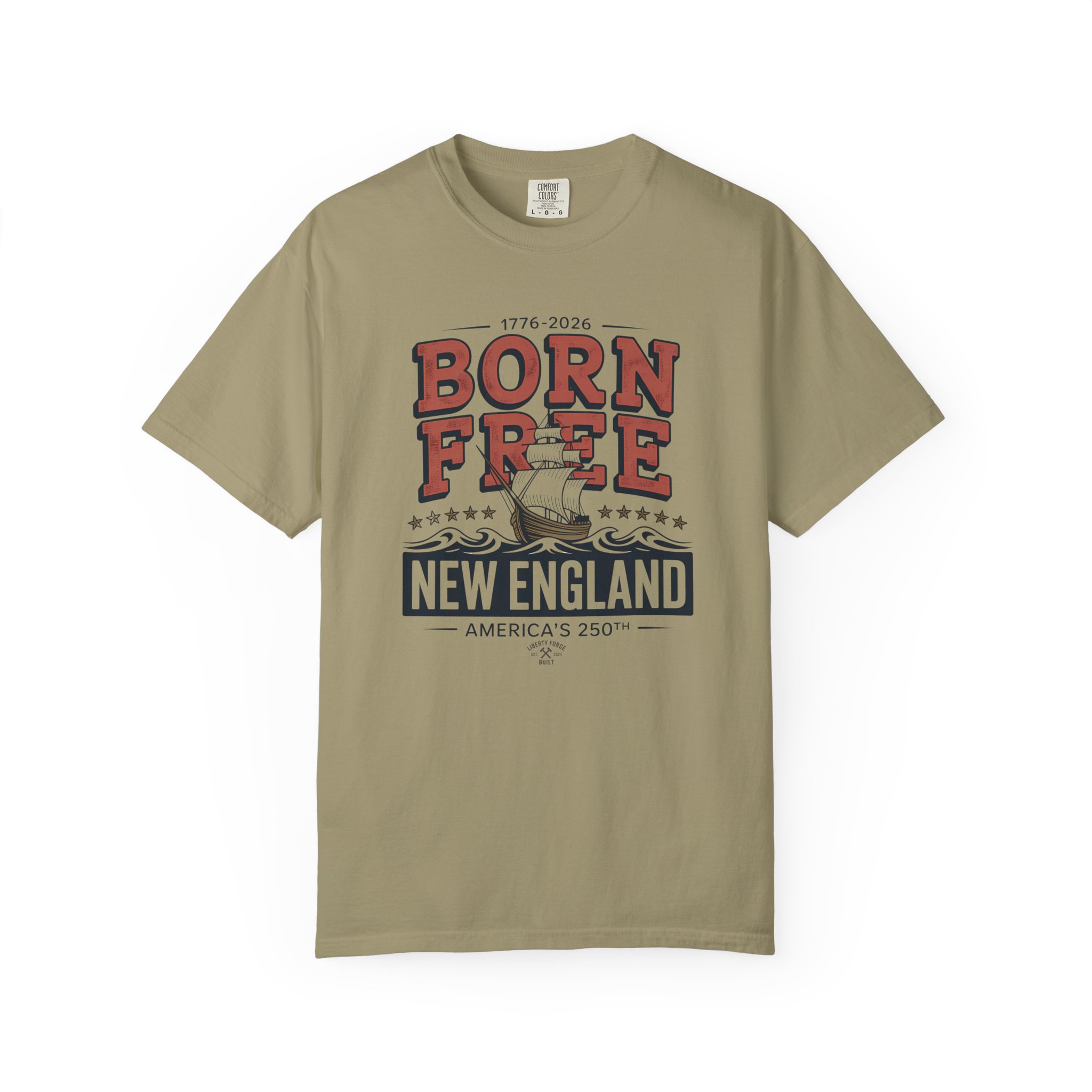 Born Free New England Nautical Tee | Vintage 250th Anniversary Coastal Shirt | America 250 Maritime - Image 2