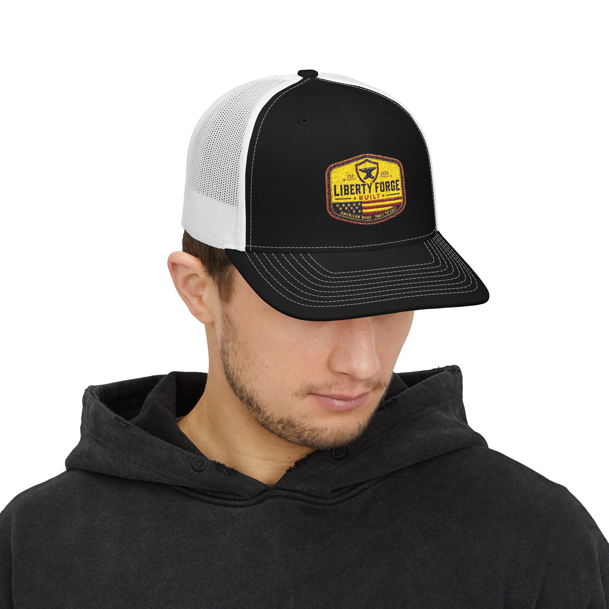 Liberty Forge Patch Cap - Vintage Americana Colorway | Structured Trucker Hat 3 Liberty Forge Patch Cap - Vintage Americana Colorway | Structured Trucker Hat - Image 3