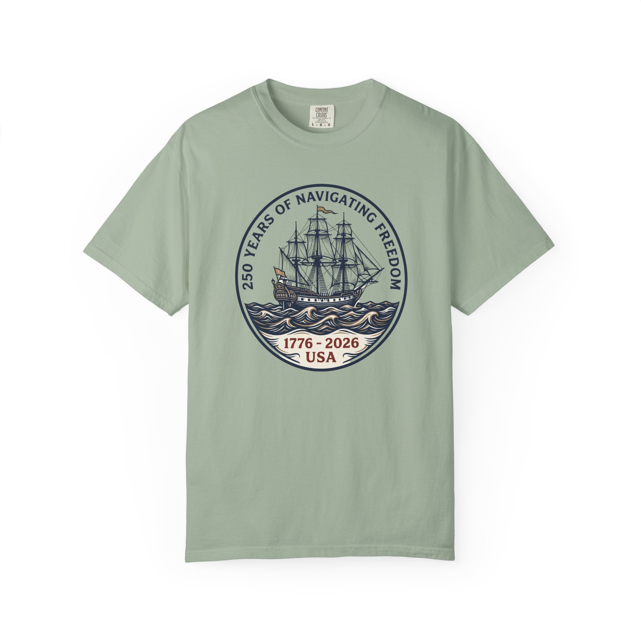250 Years Navigating Freedom Tall Ship Tee | Nautical America 250 Shirt | Vintage Maritime New England - Image 5