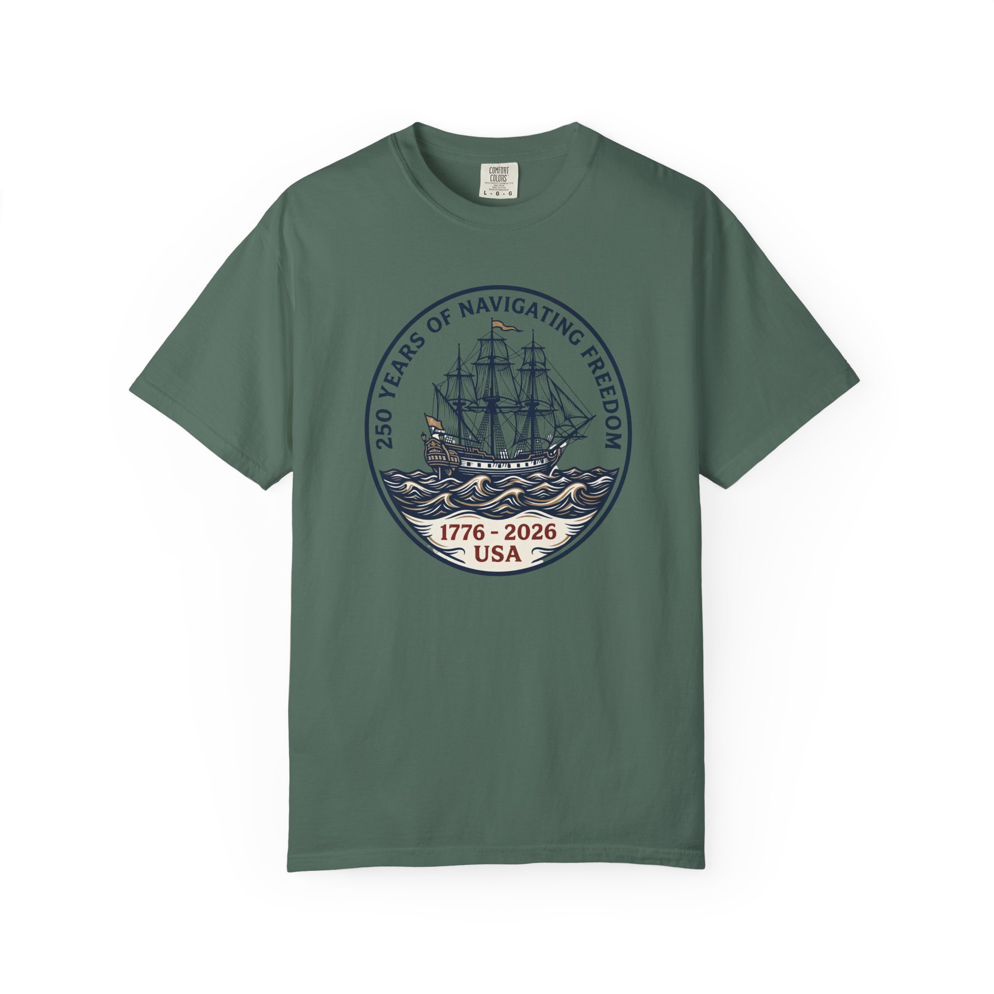 250 Years Navigating Freedom Tall Ship Tee | Nautical America 250 Shirt | Vintage Maritime New England - Image 7