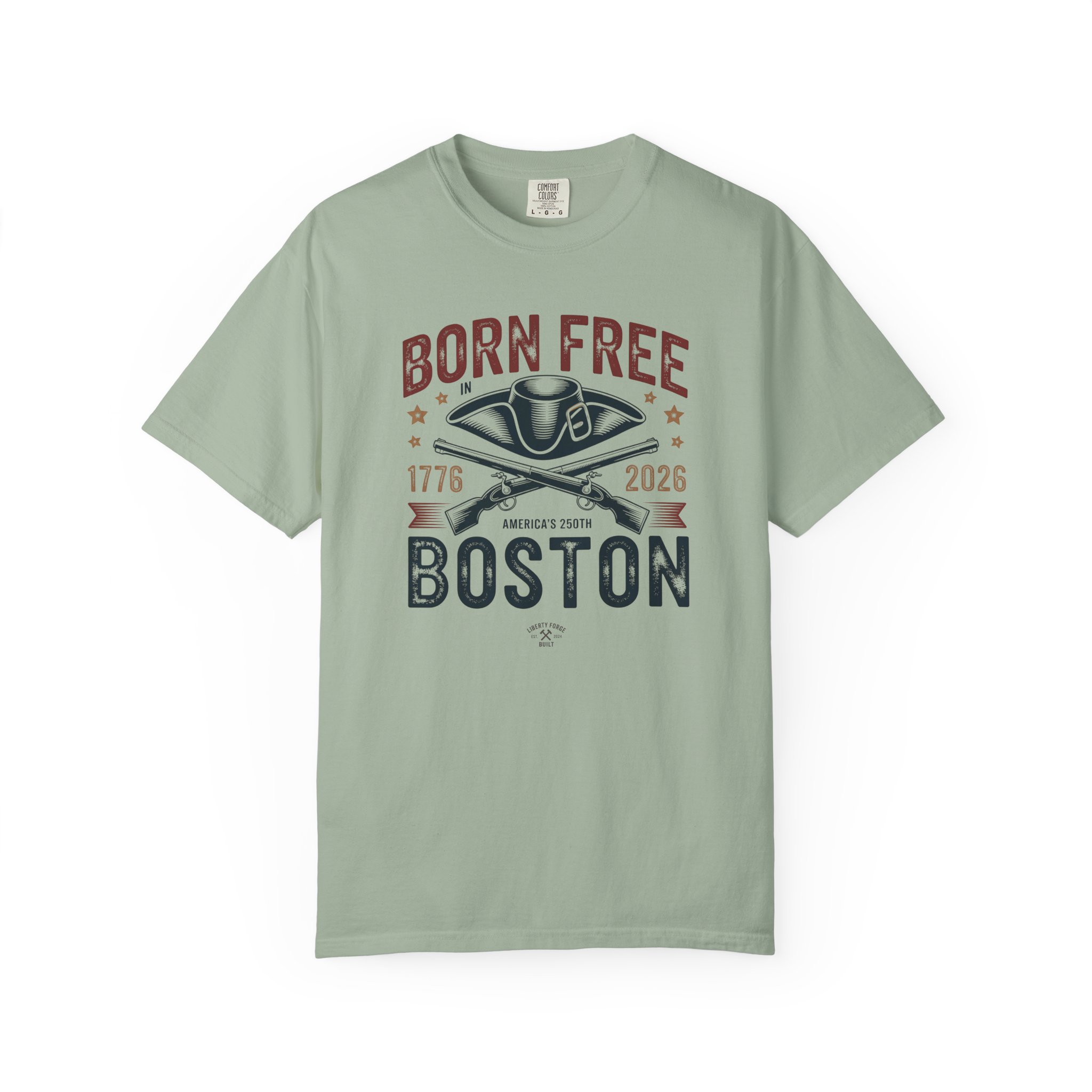 Born Free in Boston Tricorn Hat Tee | Revolutionary War Shirt | Boston History America 250 Gift - Image 5