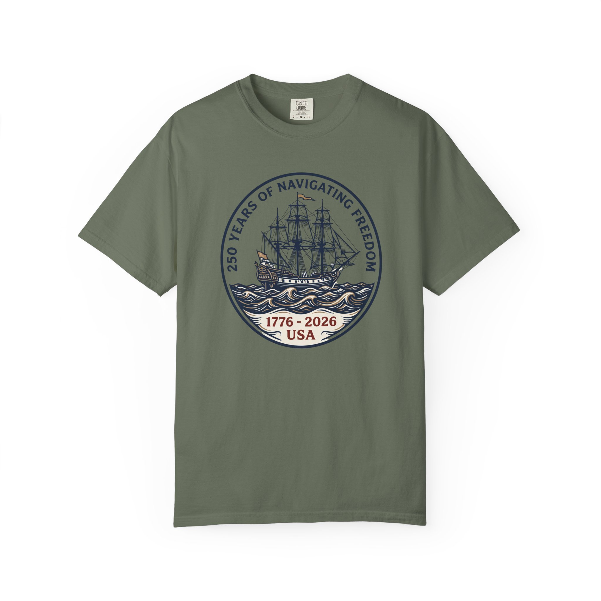 250 Years Navigating Freedom Tall Ship Tee | Nautical America 250 Shirt | Vintage Maritime New England - Image 6