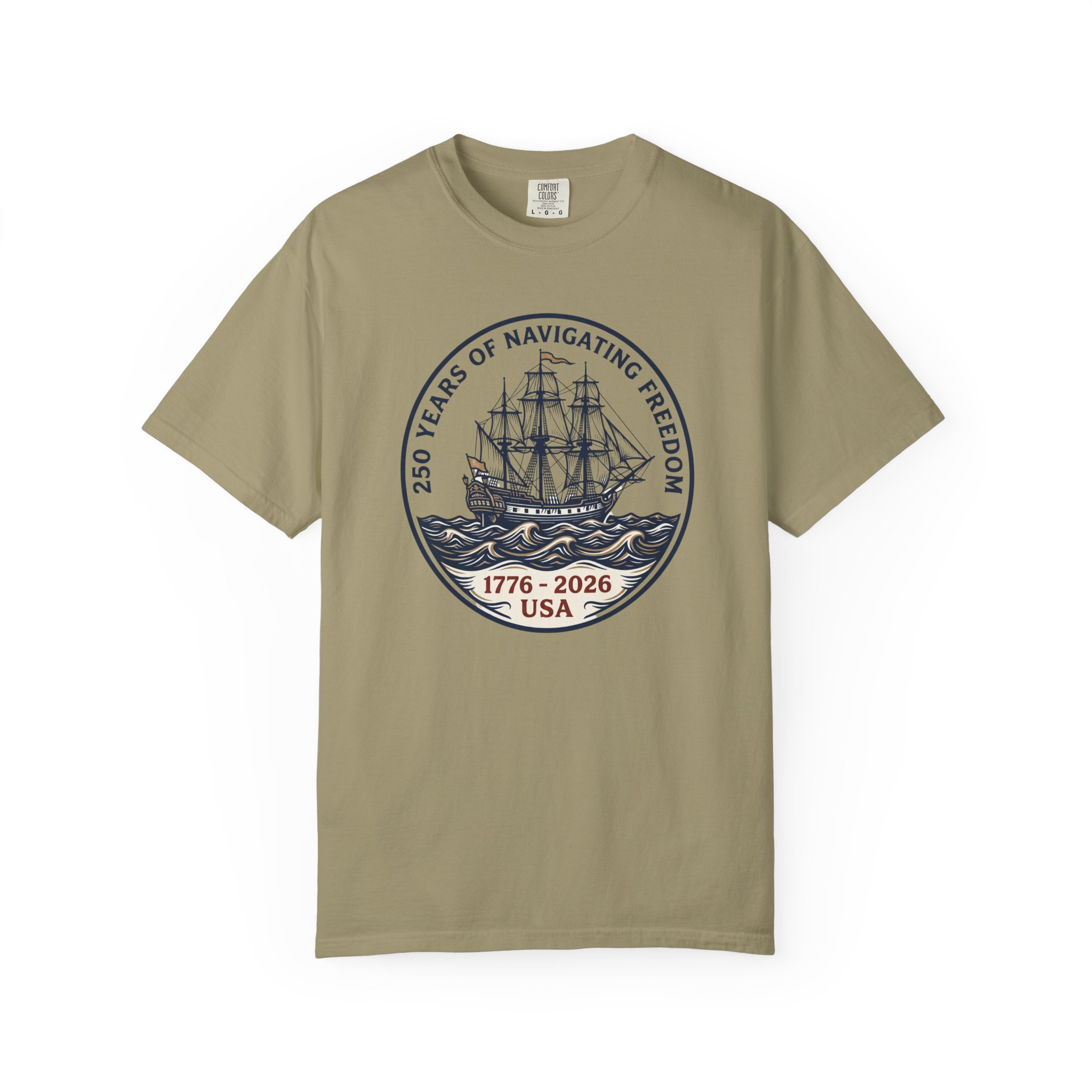 250 Years Navigating Freedom Tall Ship Tee | Nautical America 250 Shirt | Vintage Maritime New England - Image 2