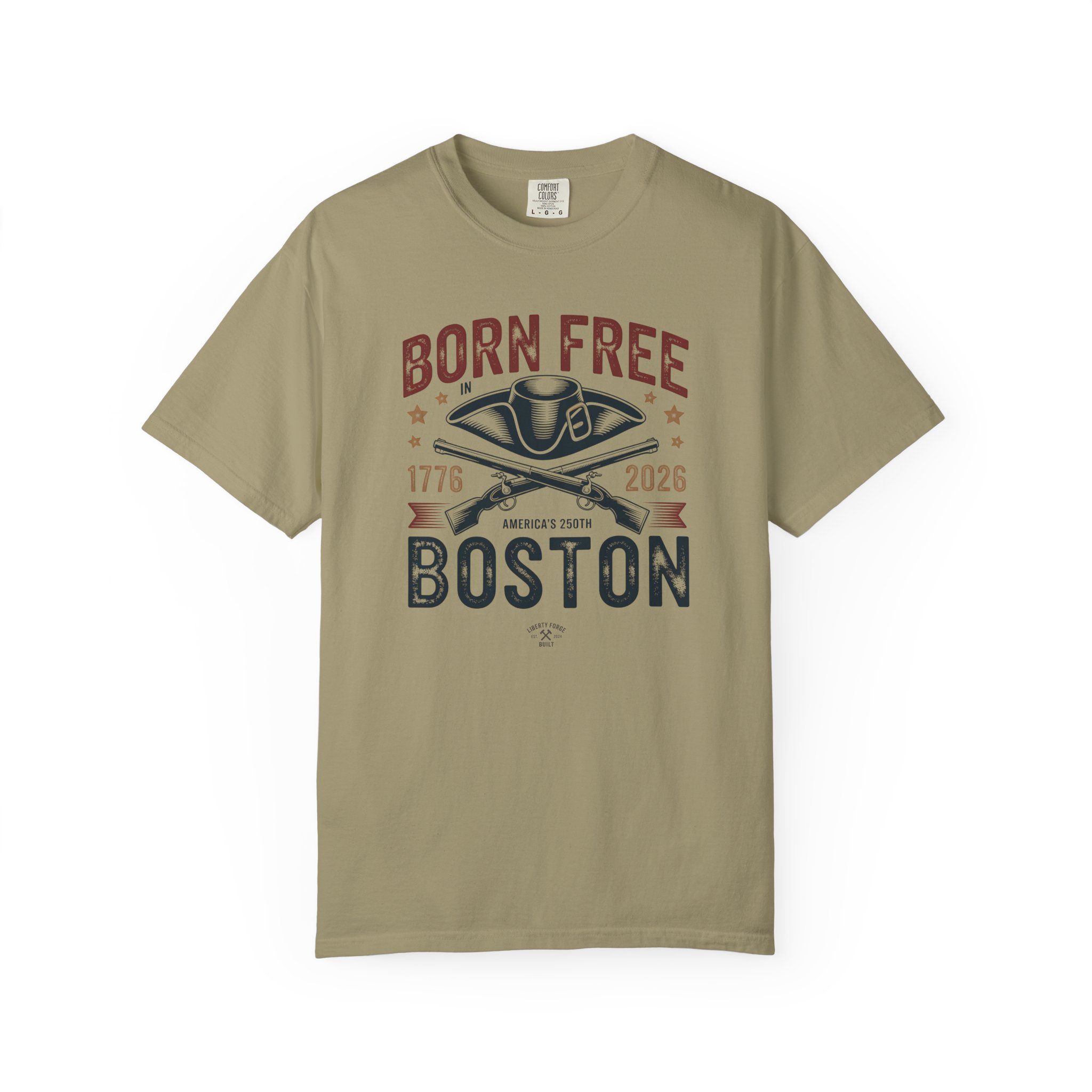 Born Free in Boston Tricorn Hat Tee | Revolutionary War Shirt | Boston History America 250 Gift - Image 2