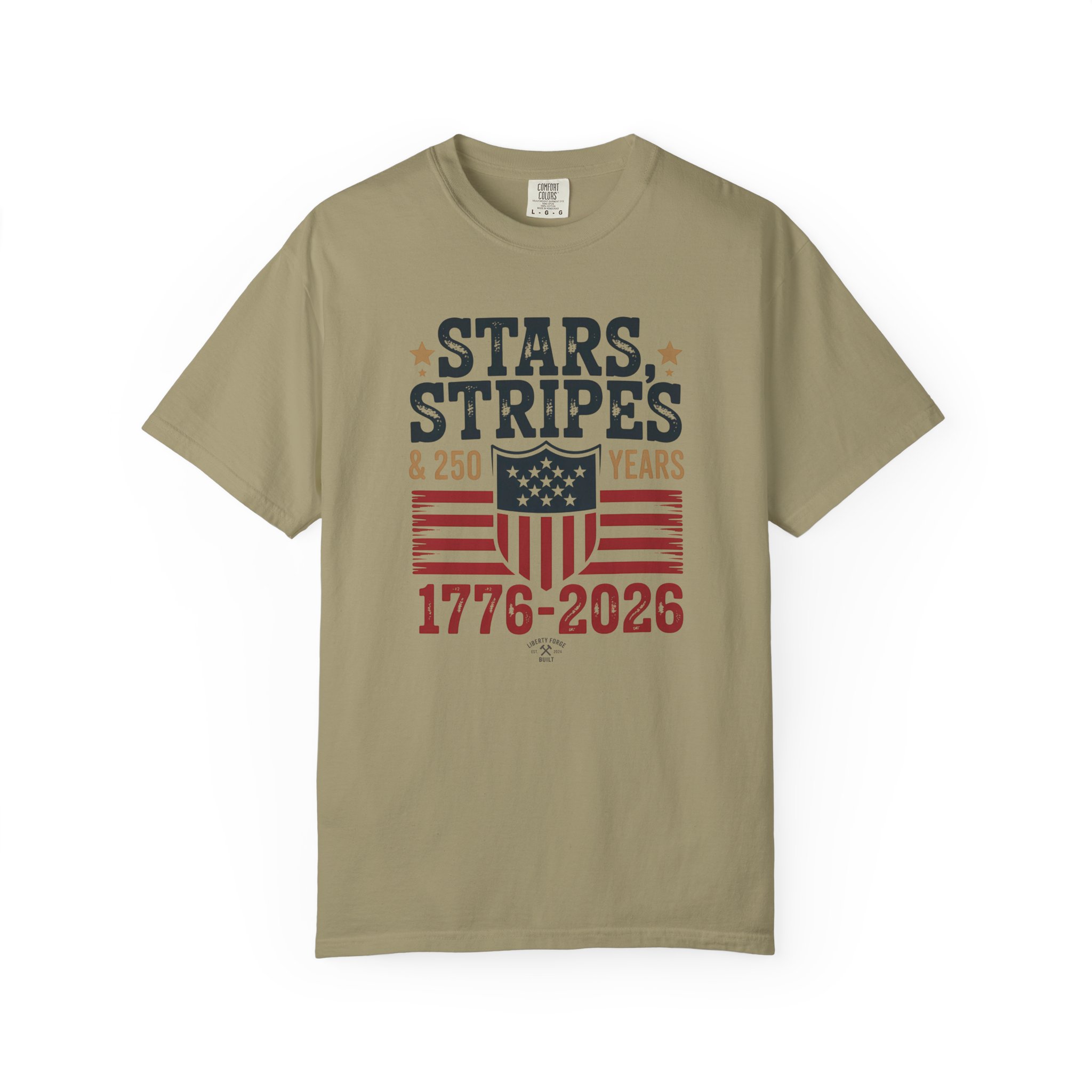 Stars Stripes & 250 Years Tee | Patriotic Shield Americana Shirt | America 250 Semiquincentennial Gift - Image 2