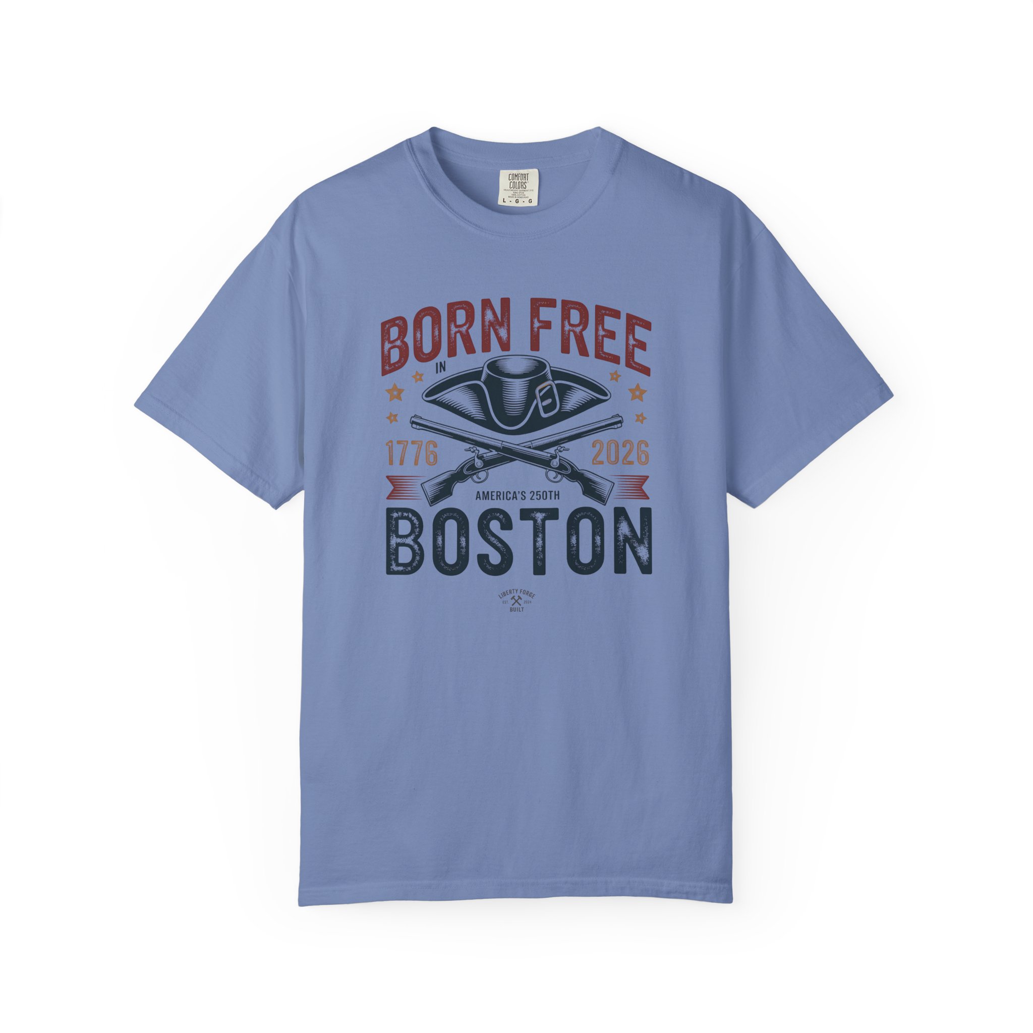 Born Free in Boston Tricorn Hat Tee | Revolutionary War Shirt | Boston History America 250 Gift - Image 8