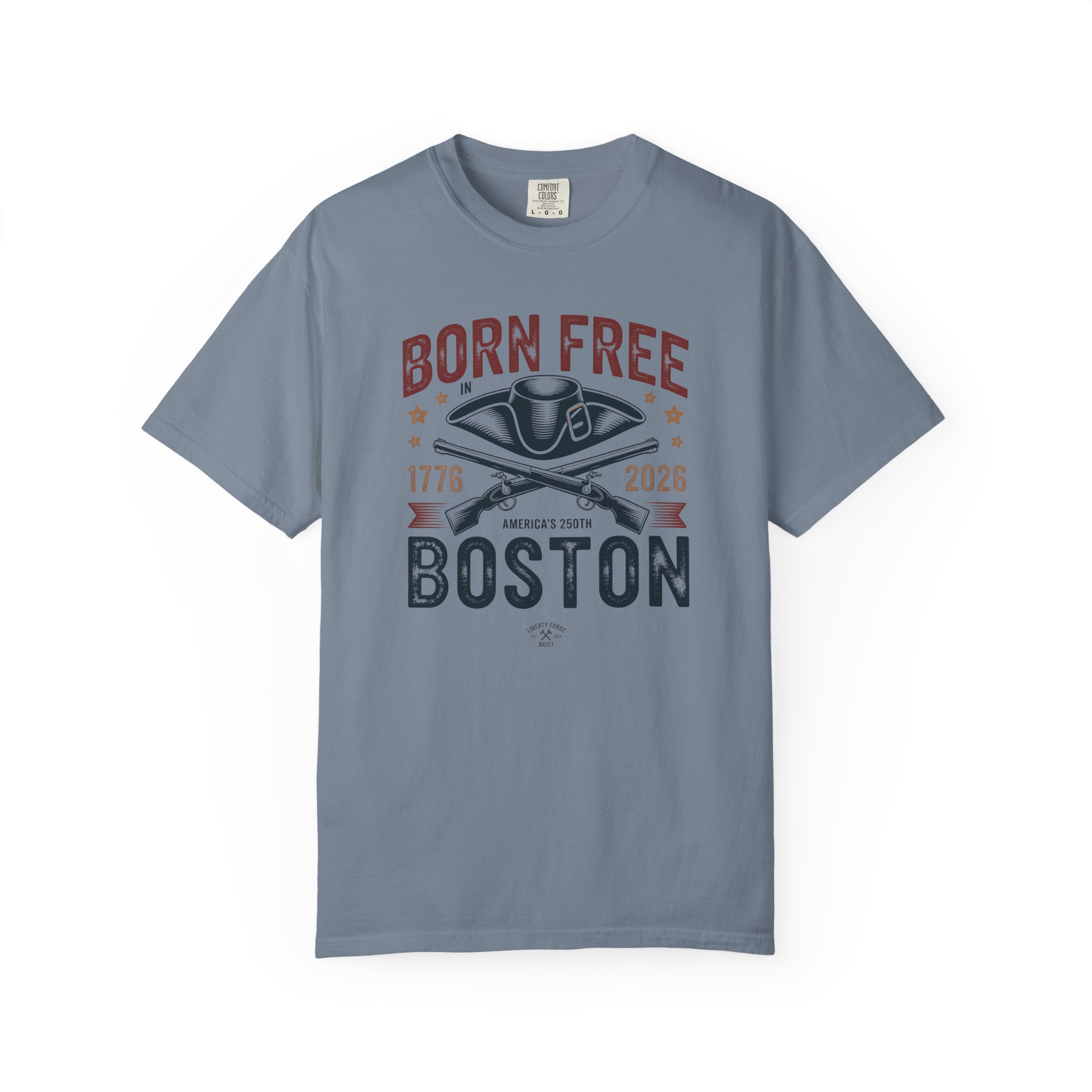 Born Free in Boston Tricorn Hat Tee | Revolutionary War Shirt | Boston History America 250 Gift - Image 9