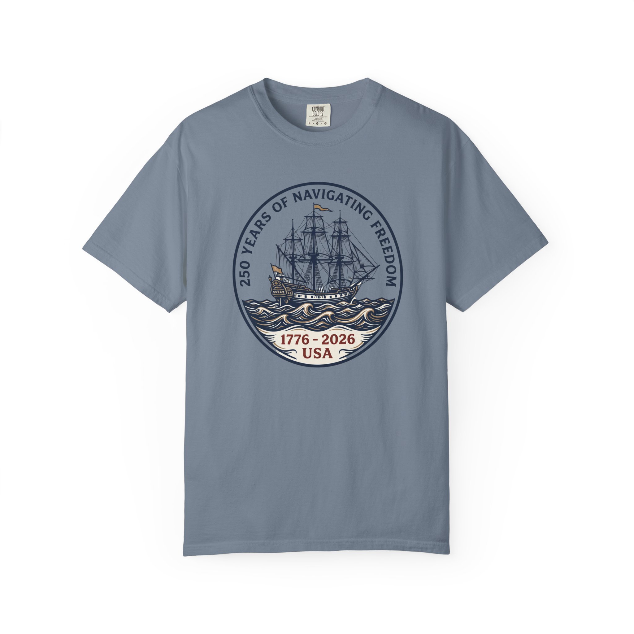 250 Years Navigating Freedom Tall Ship Tee | Nautical America 250 Shirt | Vintage Maritime New England - Image 9