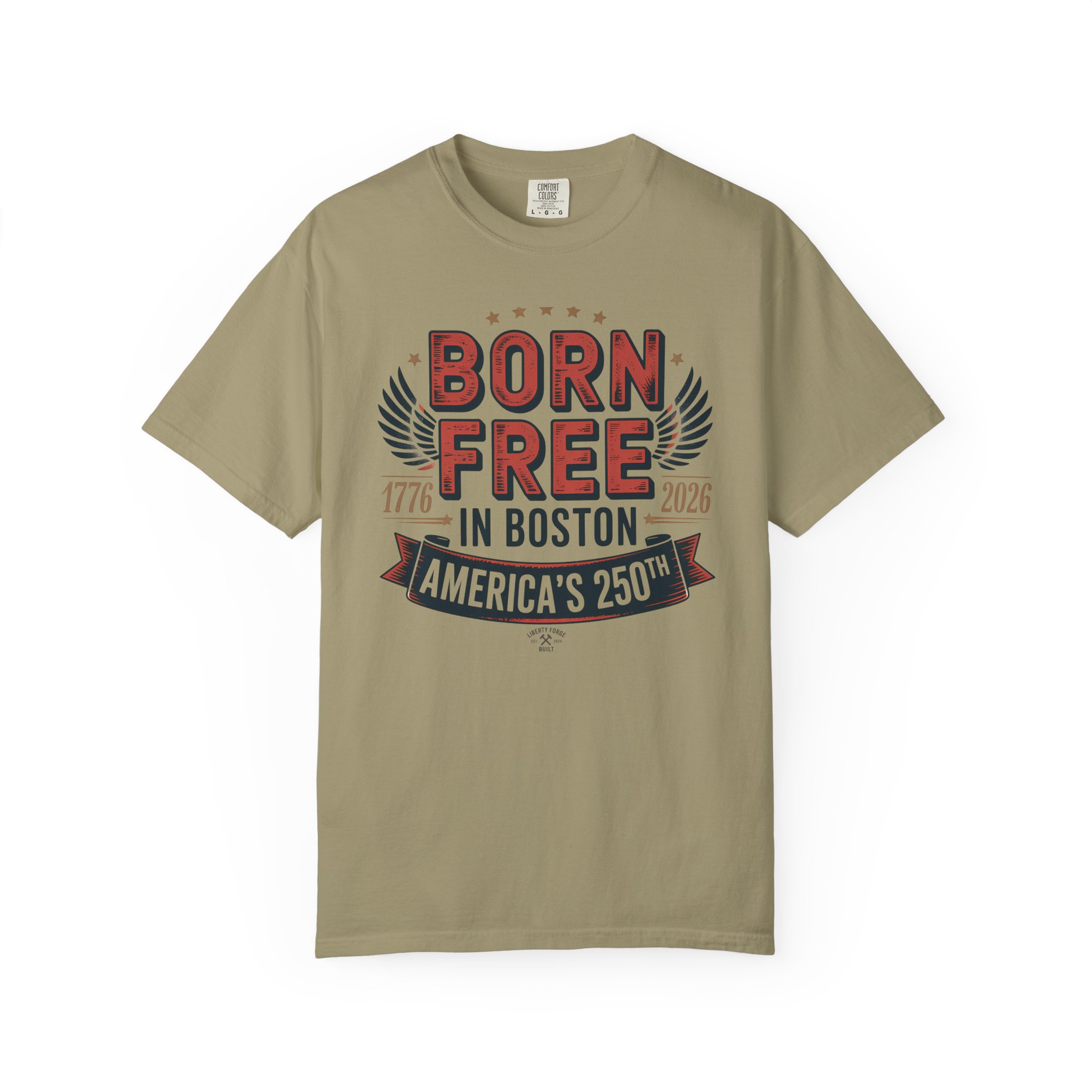 Born Free in Boston Tee | Vintage Revolutionary Boston Pride Shirt | America 250 Historical Gift - Image 2