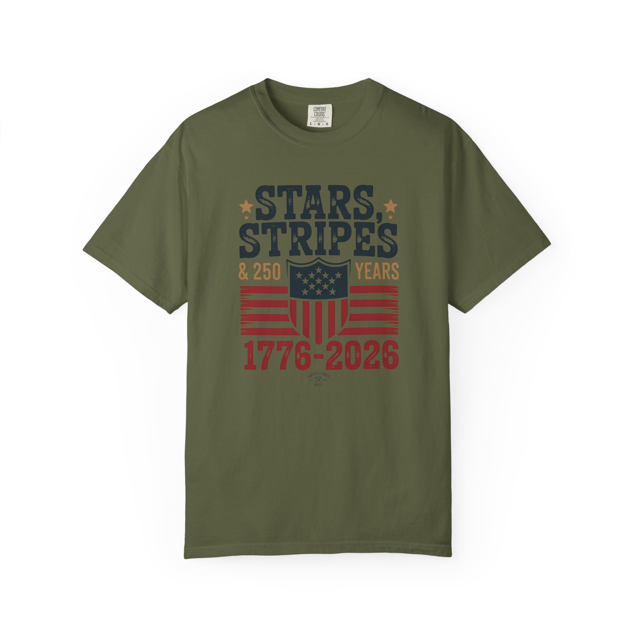 Stars Stripes & 250 Years Tee | Patriotic Shield Americana Shirt | America 250 Semiquincentennial Gift - Image 4