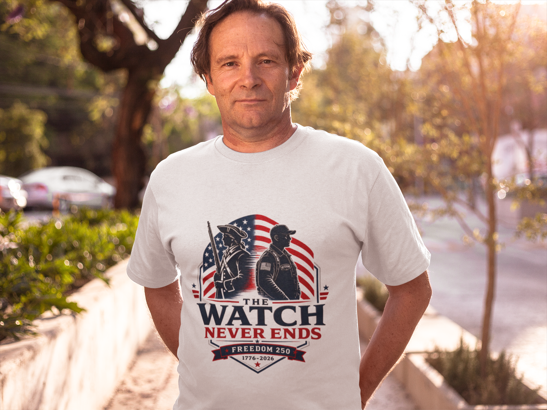 The Watch Never Ends Veteran Tee | American Flag Patriotic Shirt | Military Family Veterans Day Gift