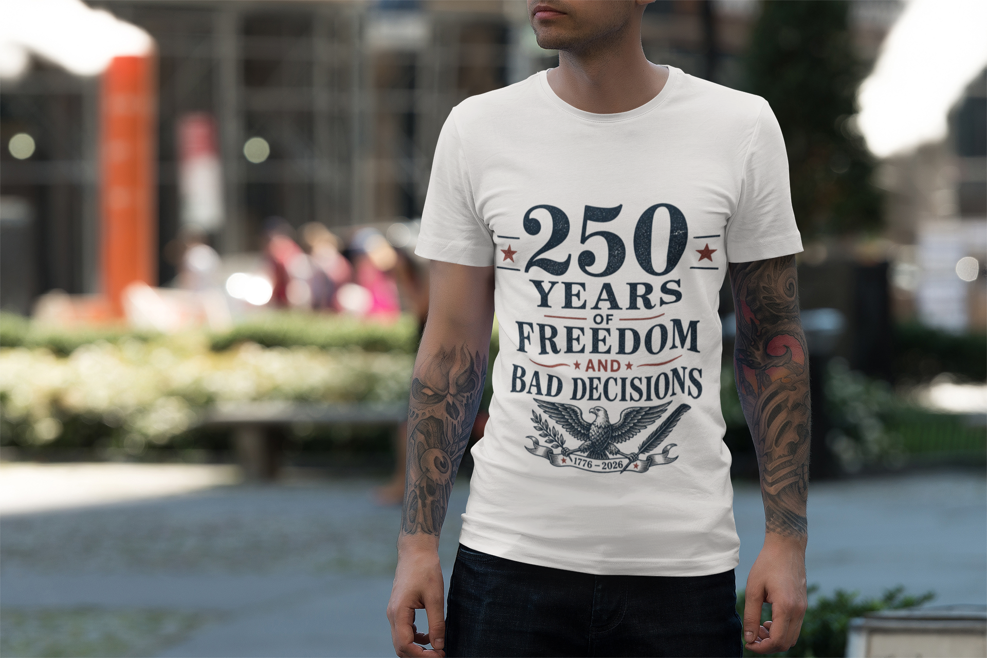 250 Years of Freedom & Bad Decisions Tee | Funny Patriotic Eagle Shirt | America 250 Semiquincentennial