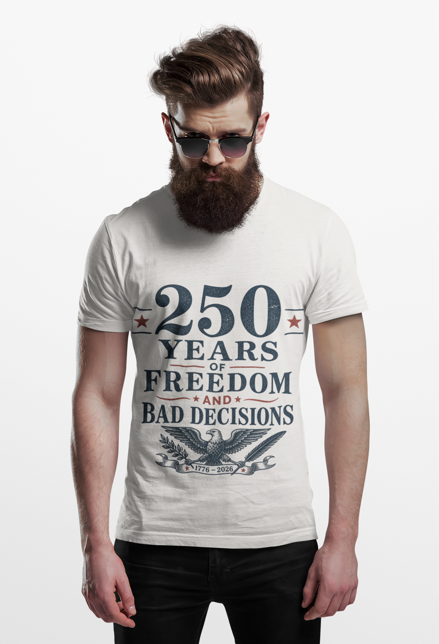 250 Years of Freedom & Bad Decisions Tee | Funny Patriotic Eagle Shirt | America 250 Semiquincentennial - Image 4