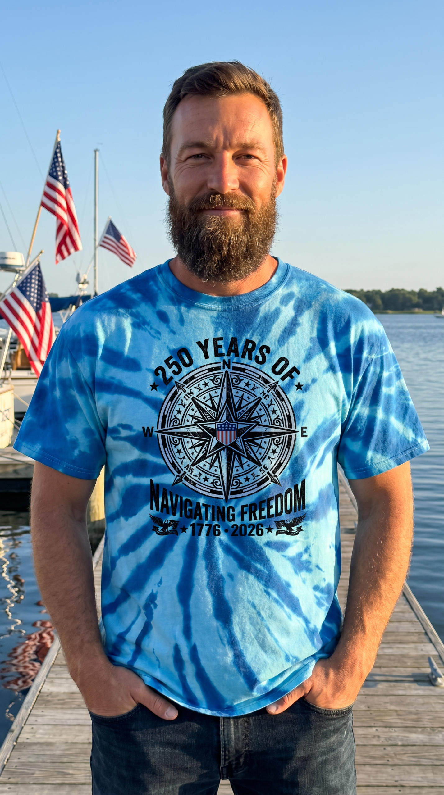 Tie-Dye Tall Ship Tee - 250 Years Navigating Freedom | Original Design 1 Tie-Dye Tall Ship Tee - 250 Years Navigating Freedom | Original Design