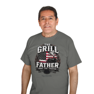 The Grill Father T-shirt | American Flag BBQ Smoke Fire Tradition