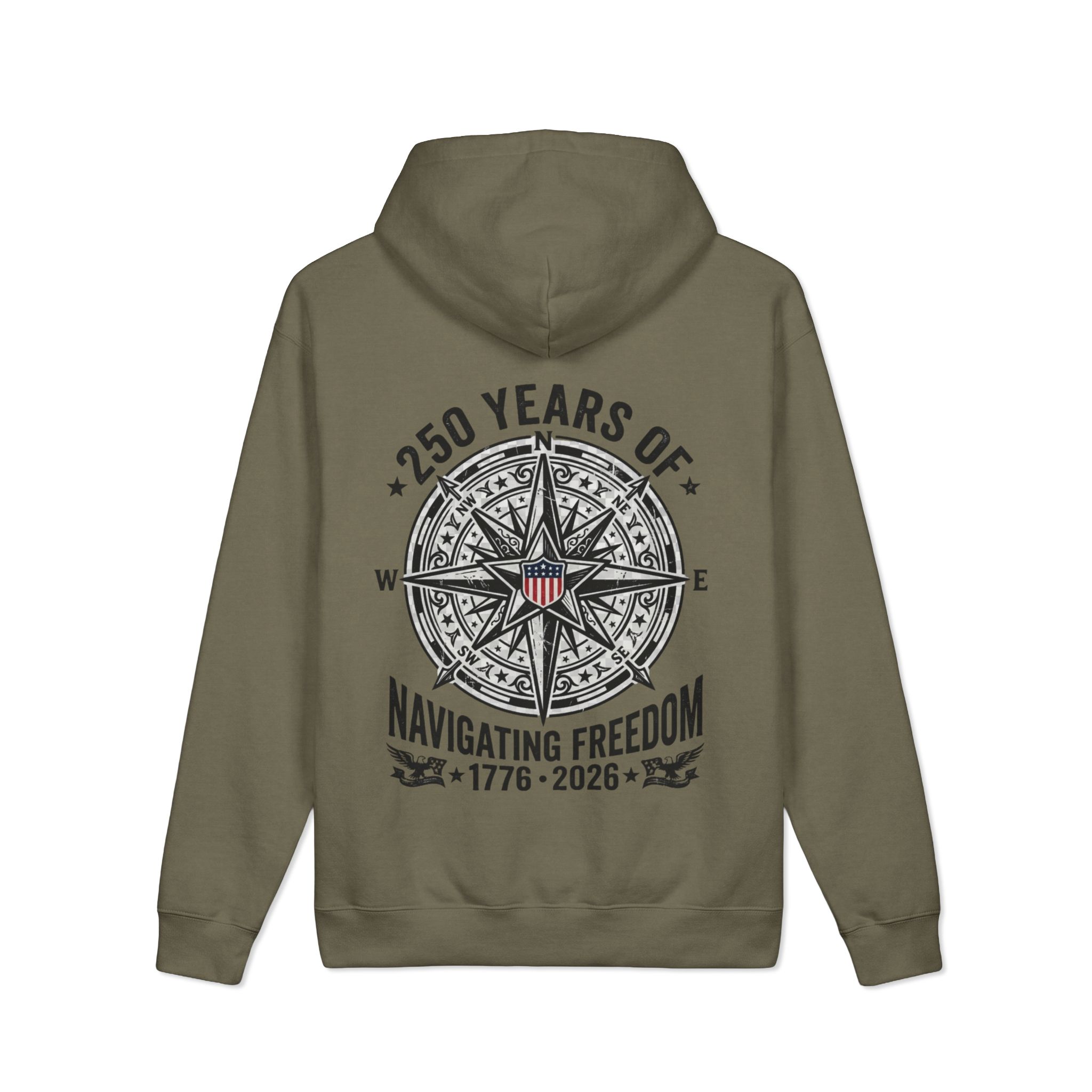 250 Years Navigating Freedom Tall Ship Hoodie | Nautical America 250 Premium Sweatshirt | Vintage Maritime - Image 3