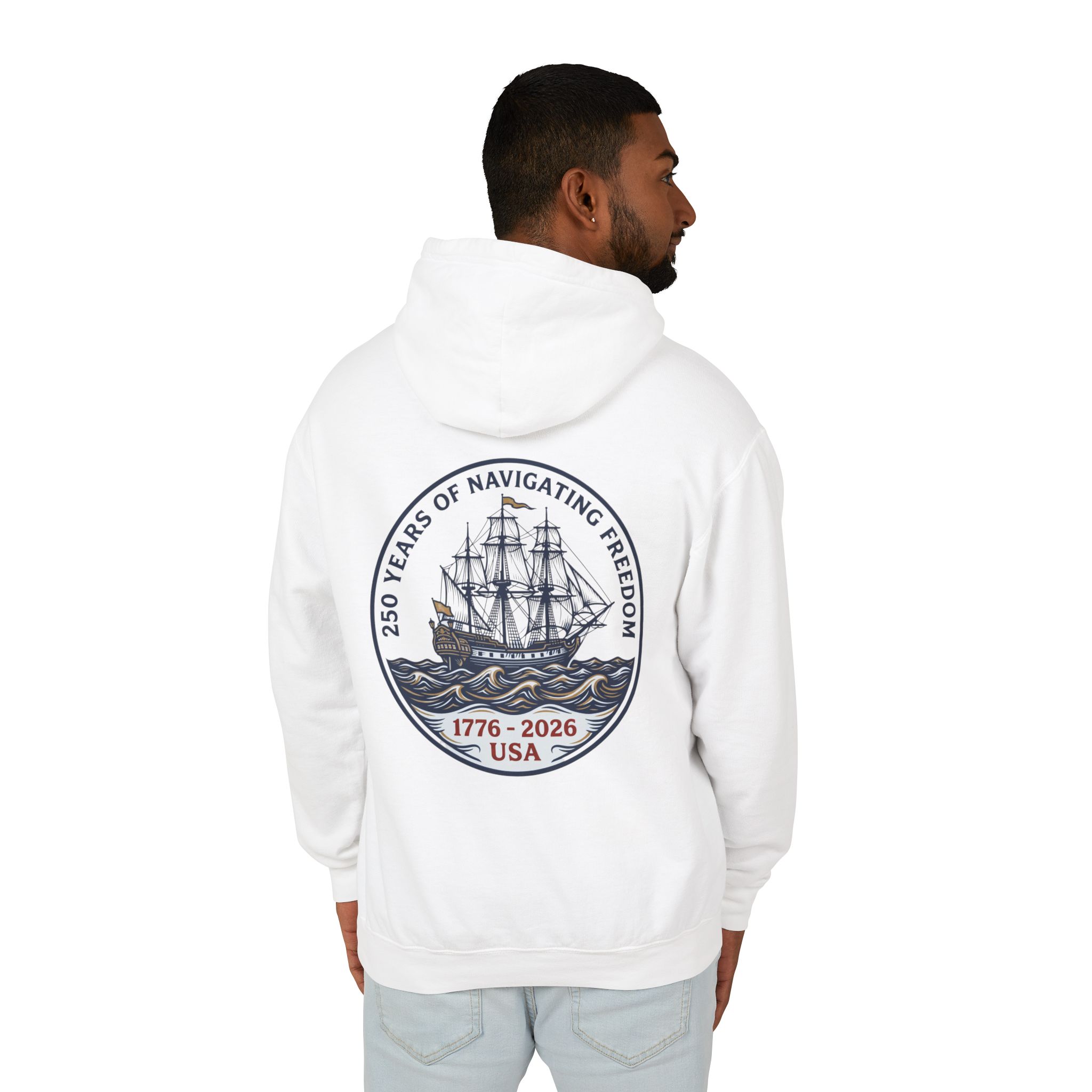 America 250 Navigating Freedom Ship Hoodie | Semiquincentennial Tall Ship Sweatshirt | Nautical Patriotic - Image 6