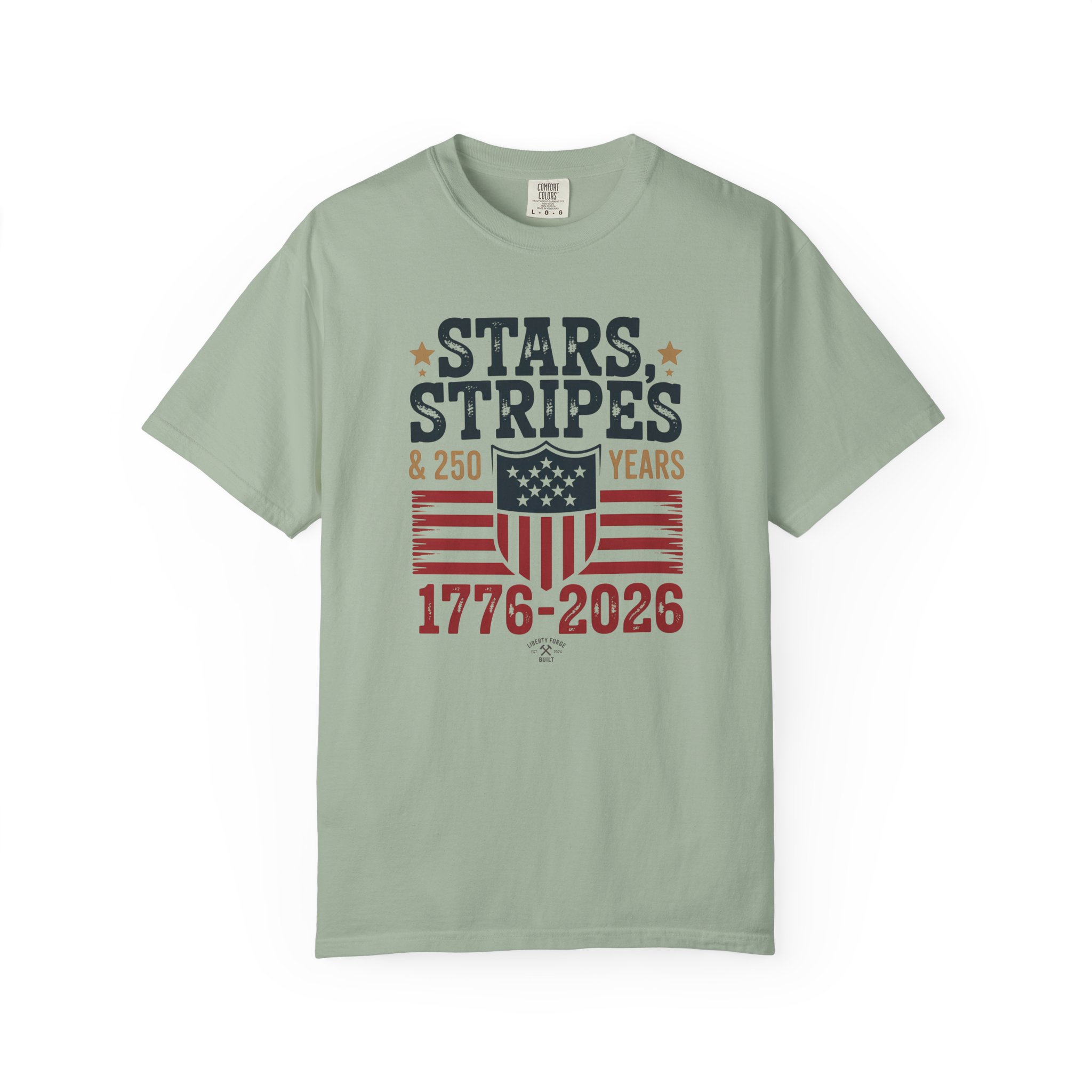 Stars Stripes & 250 Years Tee | Patriotic Shield Americana Shirt | America 250 Semiquincentennial Gift - Image 5