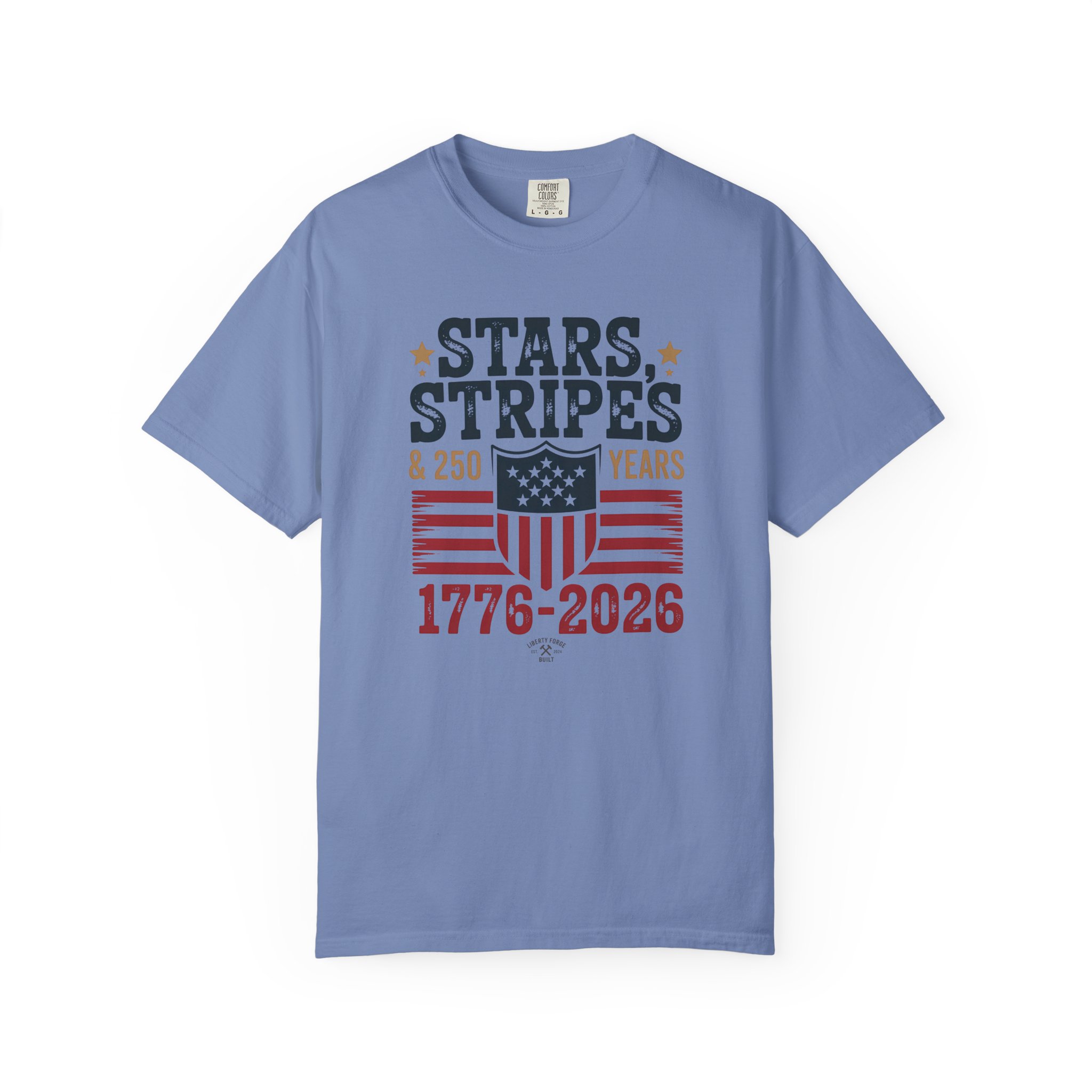 Stars Stripes & 250 Years Tee | Patriotic Shield Americana Shirt | America 250 Semiquincentennial Gift - Image 8