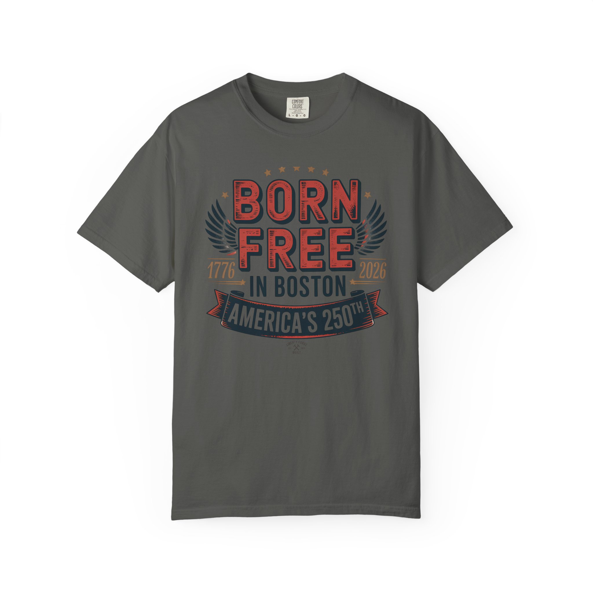 Born Free in Boston Tee | Vintage Revolutionary Boston Pride Shirt | America 250 Historical Gift - Image 3