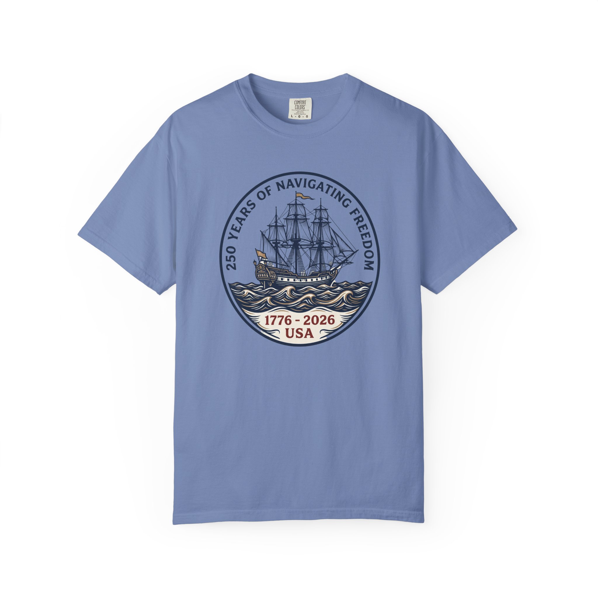 250 Years Navigating Freedom Tall Ship Tee | Nautical America 250 Shirt | Vintage Maritime New England - Image 8