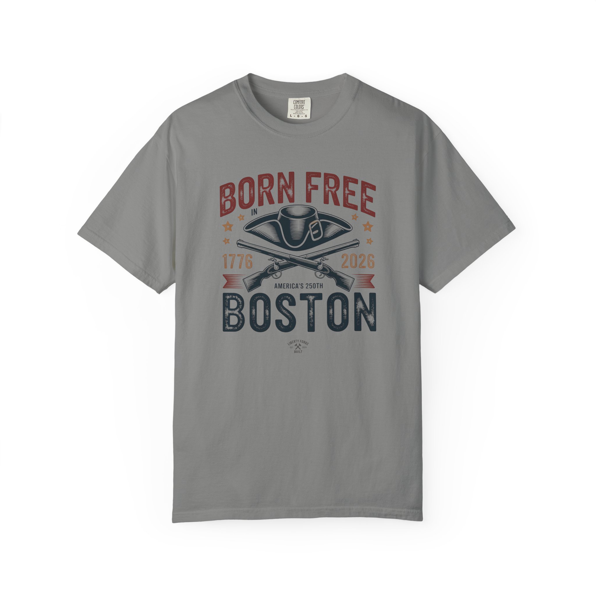 Born Free in Boston Tricorn Hat Tee | Revolutionary War Shirt | Boston History America 250 Gift - Image 12