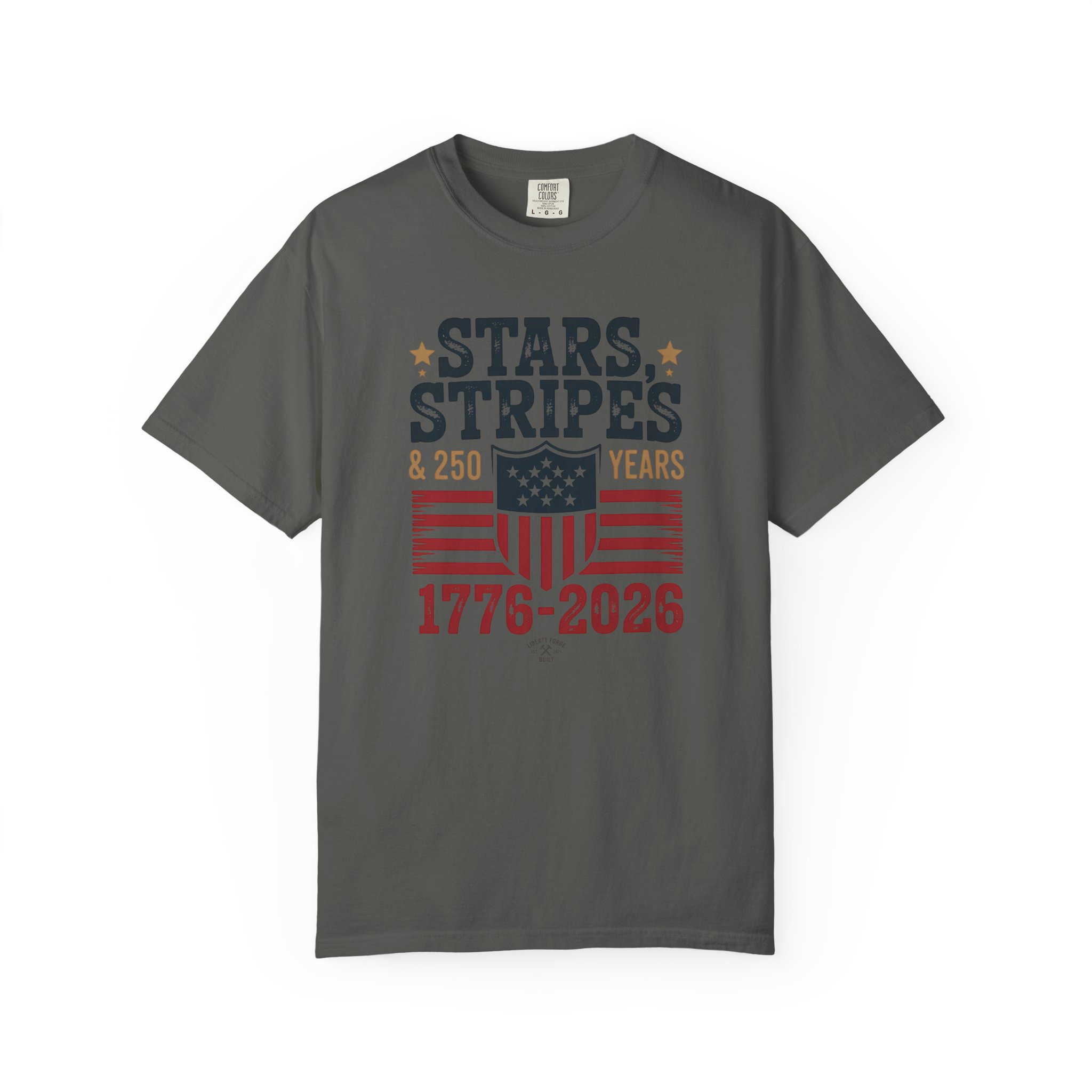 Stars Stripes & 250 Years Tee | Patriotic Shield Americana Shirt | America 250 Semiquincentennial Gift - Image 3