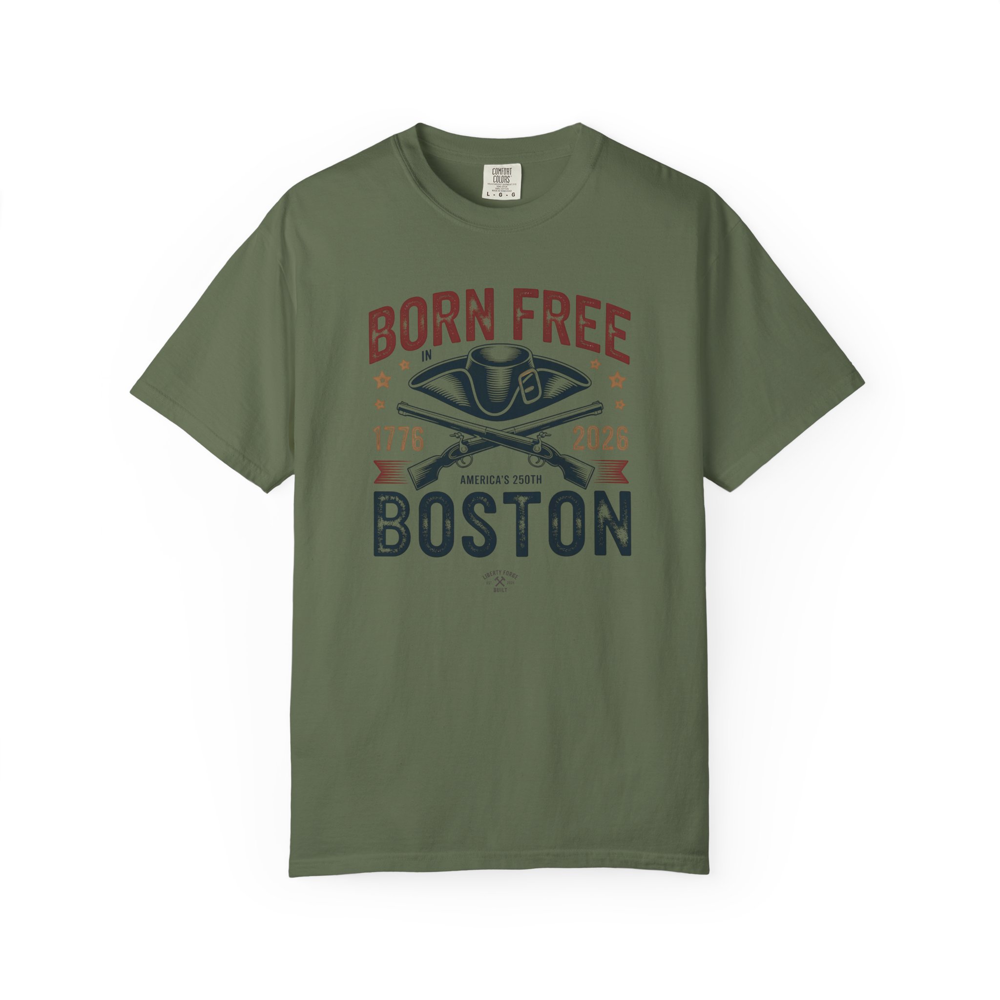 Born Free in Boston Tricorn Hat Tee | Revolutionary War Shirt | Boston History America 250 Gift - Image 10