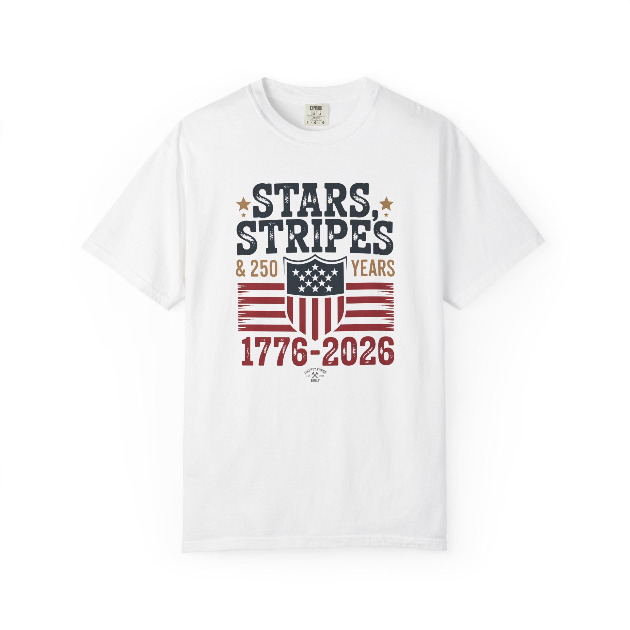 Stars Stripes & 250 Years Tee | Patriotic Shield Americana Shirt | America 250 Semiquincentennial Gift