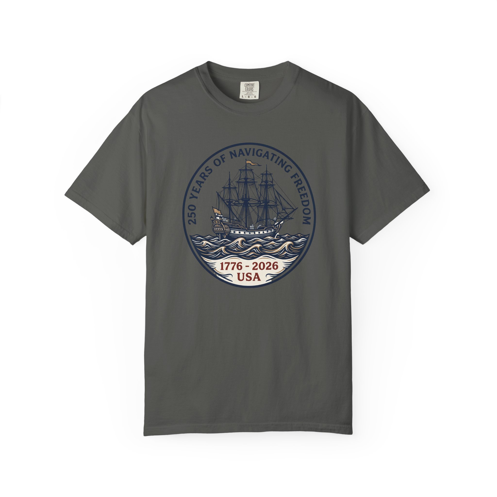 250 Years Navigating Freedom Tall Ship Tee | Nautical America 250 Shirt | Vintage Maritime New England - Image 3