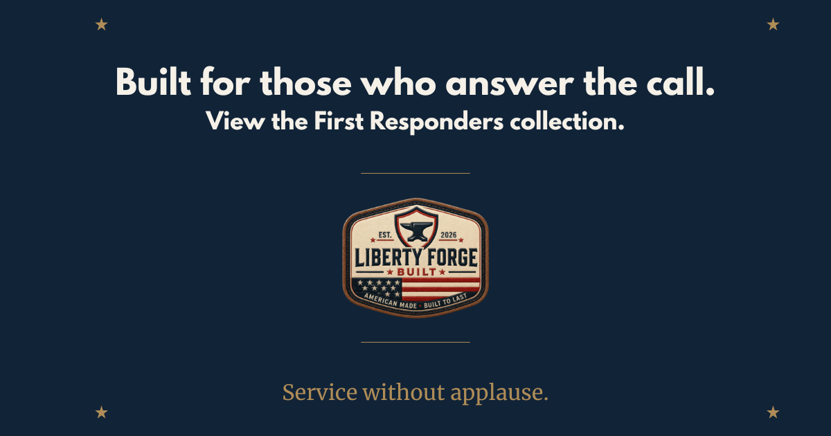 Navy Liberty Forge Built graphic reading "Built for those who answer the call." above the anvil badge logo.