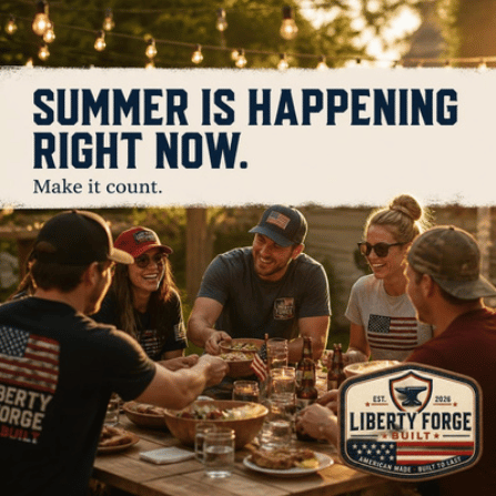 Liberty Forge Built FB1 campaign image for Summer Is Happening Right Now.