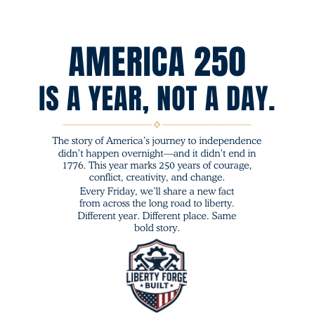 Liberty Forge Built FB8 campaign image for America 250 Is a Year, Not a Day.