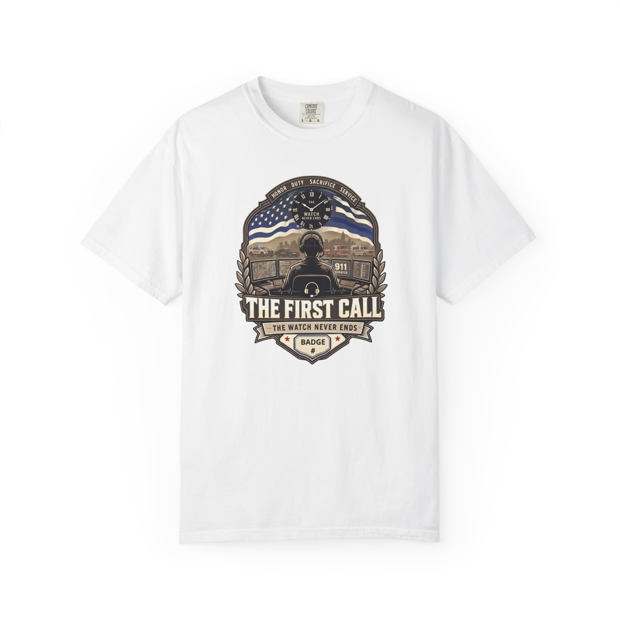 The First Call Dispatcher Badge shirt | Thin Blue Line American Flag design 3 The First Call Dispatcher Badge shirt | Thin Blue Line American Flag design - Image 3