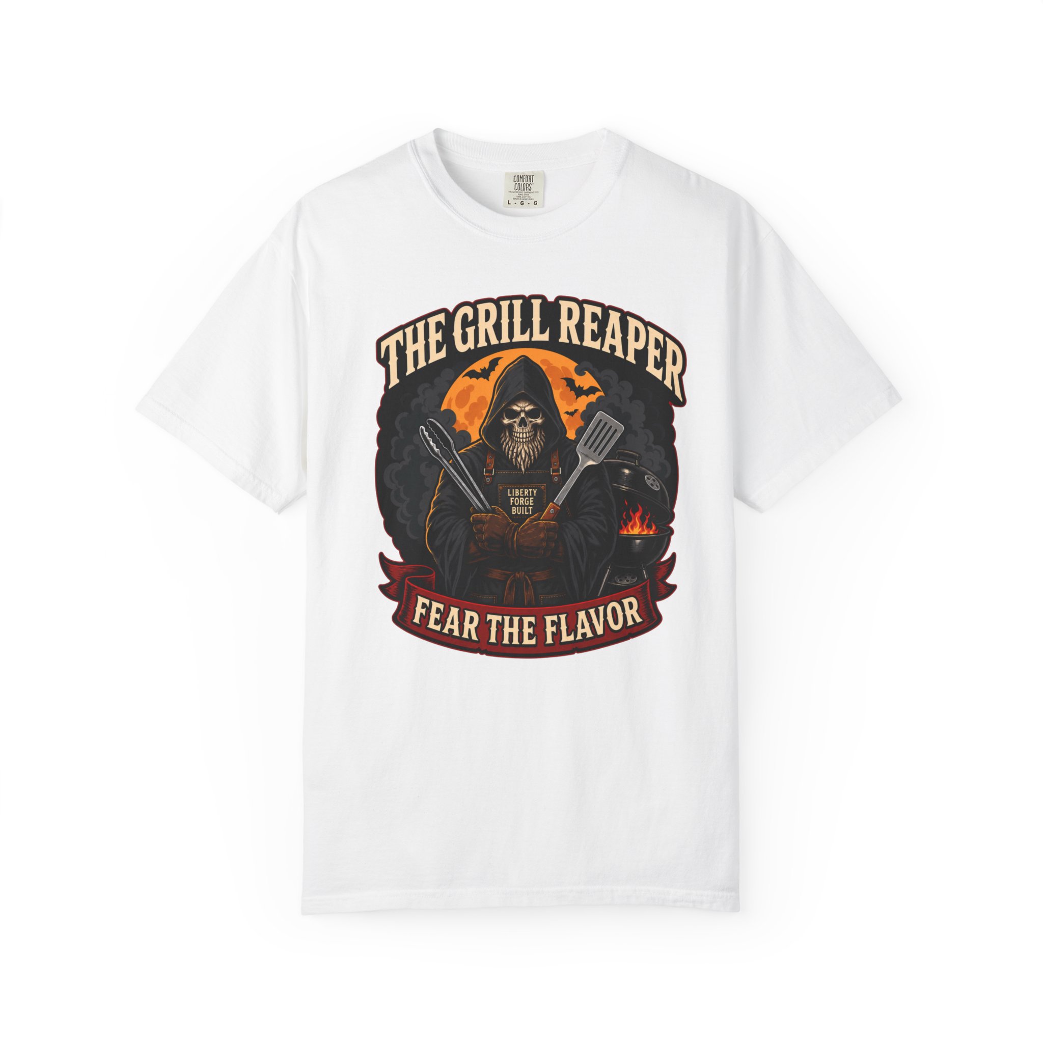 11912257328677836266_2048.jpeg The Grill Reaper Fear the Flavor T-shirt | BBQ Skeleton Cooking Tee - Image 1