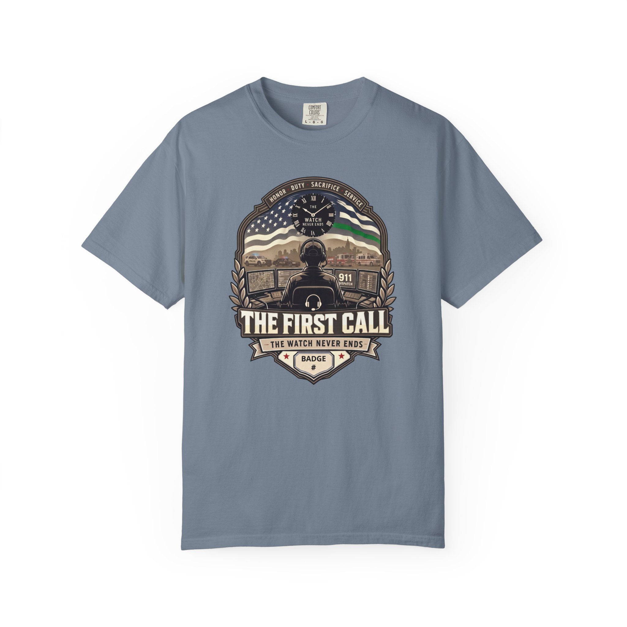 The First Call Dispatcher Badge shirt | Thin Green Line American Flag design 8 The First Call Dispatcher Badge shirt | Thin Green Line American Flag design - Image 8