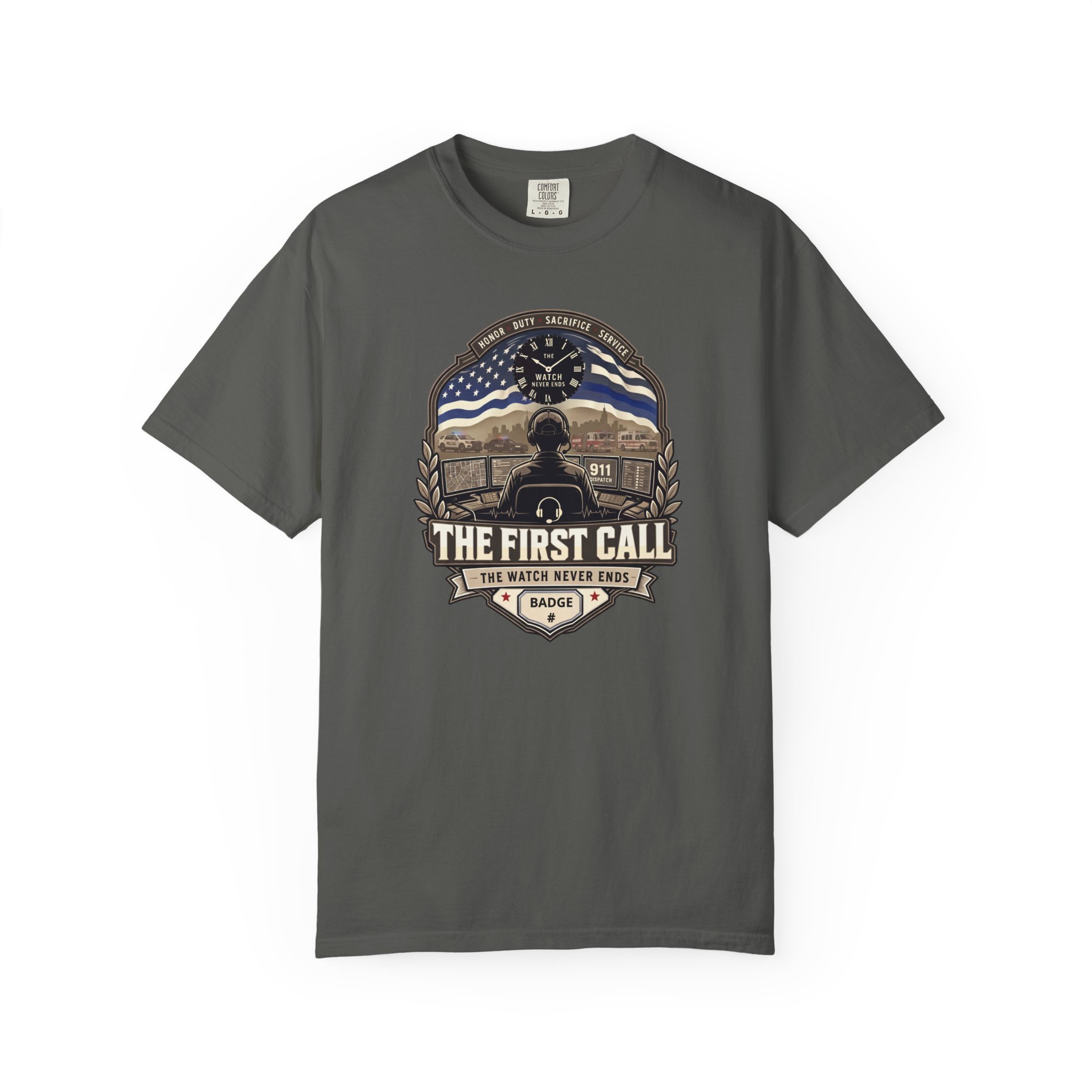 The First Call Dispatcher Badge shirt | Thin Blue Line American Flag design 2 The First Call Dispatcher Badge shirt | Thin Blue Line American Flag design - Image 2