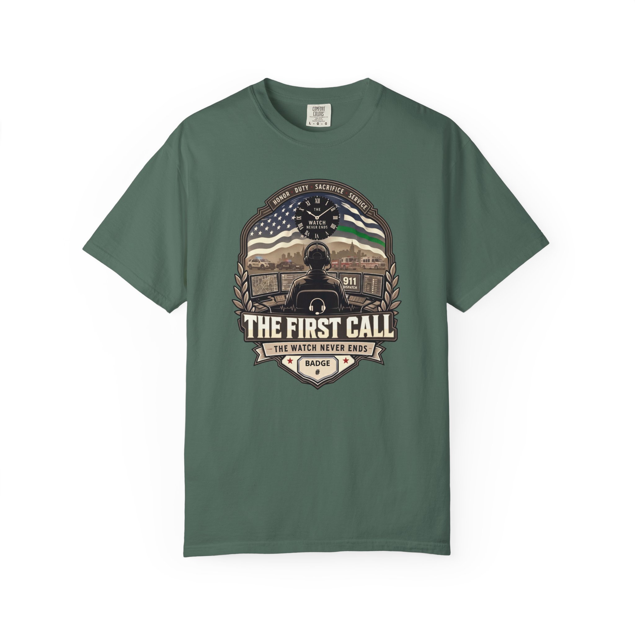 The First Call Dispatcher Badge shirt | Thin Green Line American Flag design 6 The First Call Dispatcher Badge shirt | Thin Green Line American Flag design - Image 6