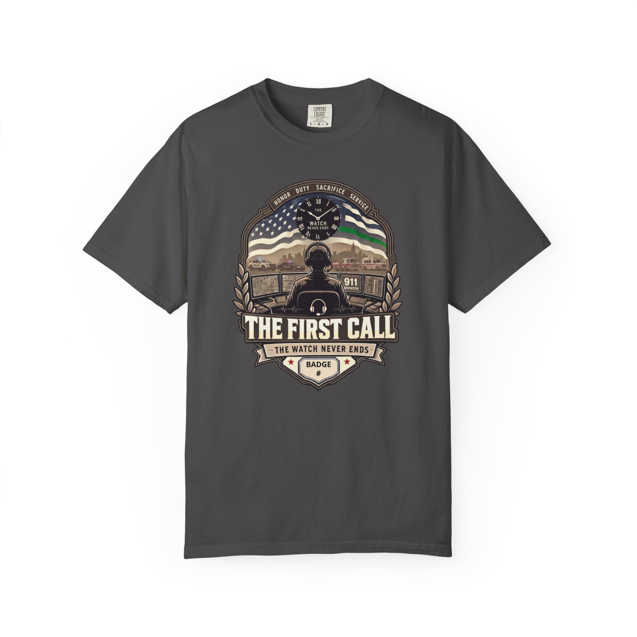 The First Call Dispatcher Badge shirt | Thin Green Line American Flag design 9 The First Call Dispatcher Badge shirt | Thin Green Line American Flag design - Image 9