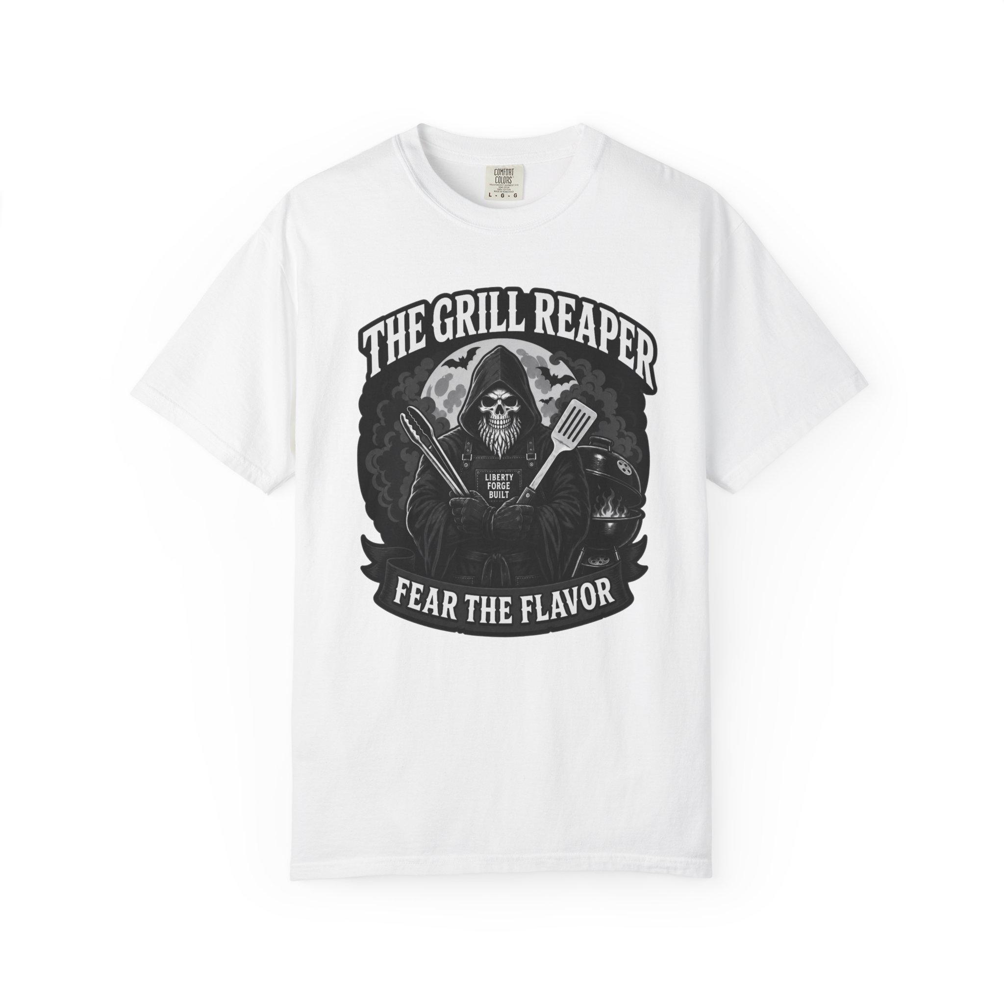 3447317502143732452_2048.jpeg Grill Reaper Fear the Flavor T-shirt | BBQ Skull BBQing Tee - Image 1