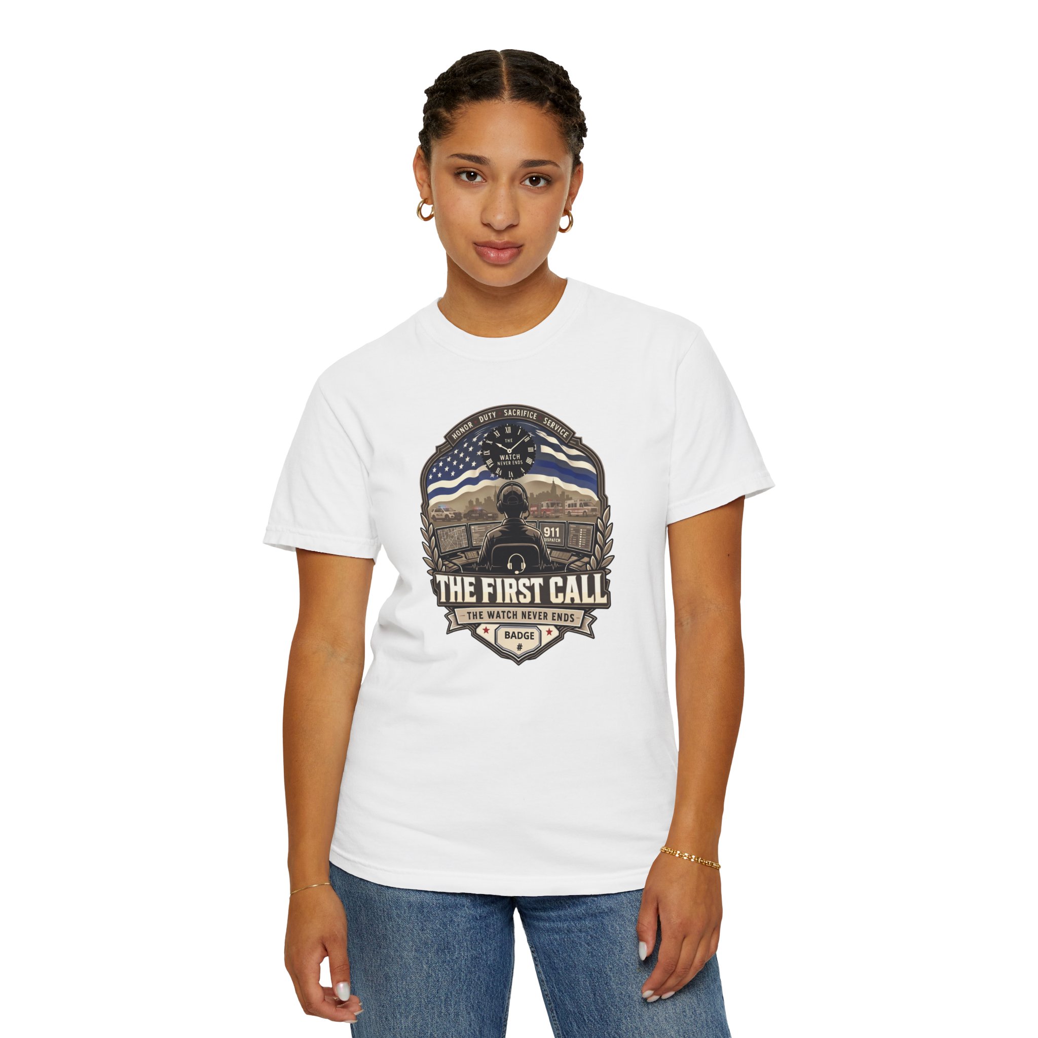 The First Call Dispatcher Badge shirt | Thin Blue Line American Flag design 4 The First Call Dispatcher Badge shirt | Thin Blue Line American Flag design - Image 4