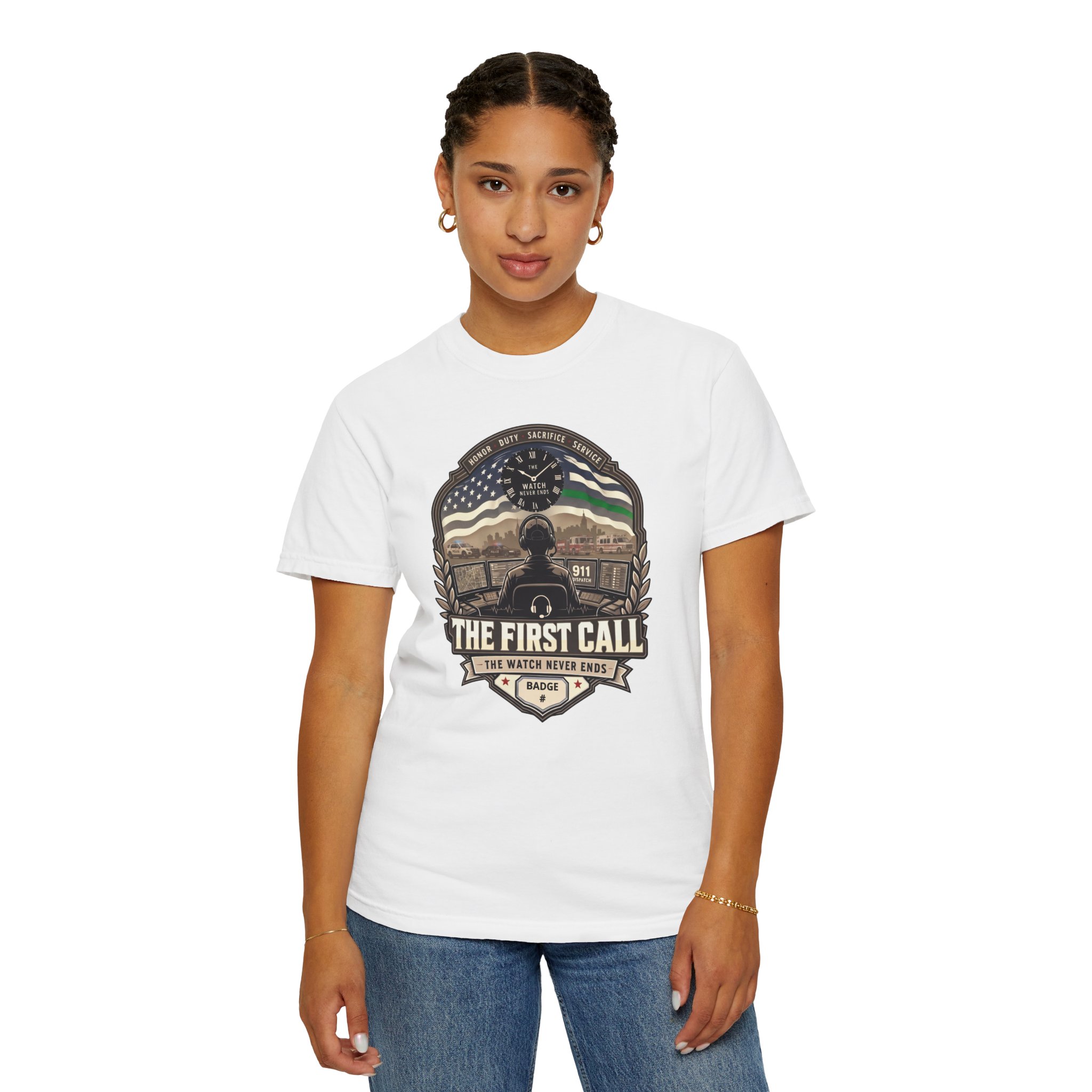 The First Call Dispatcher Badge shirt | Thin Green Line American Flag design 5 The First Call Dispatcher Badge shirt | Thin Green Line American Flag design - Image 5