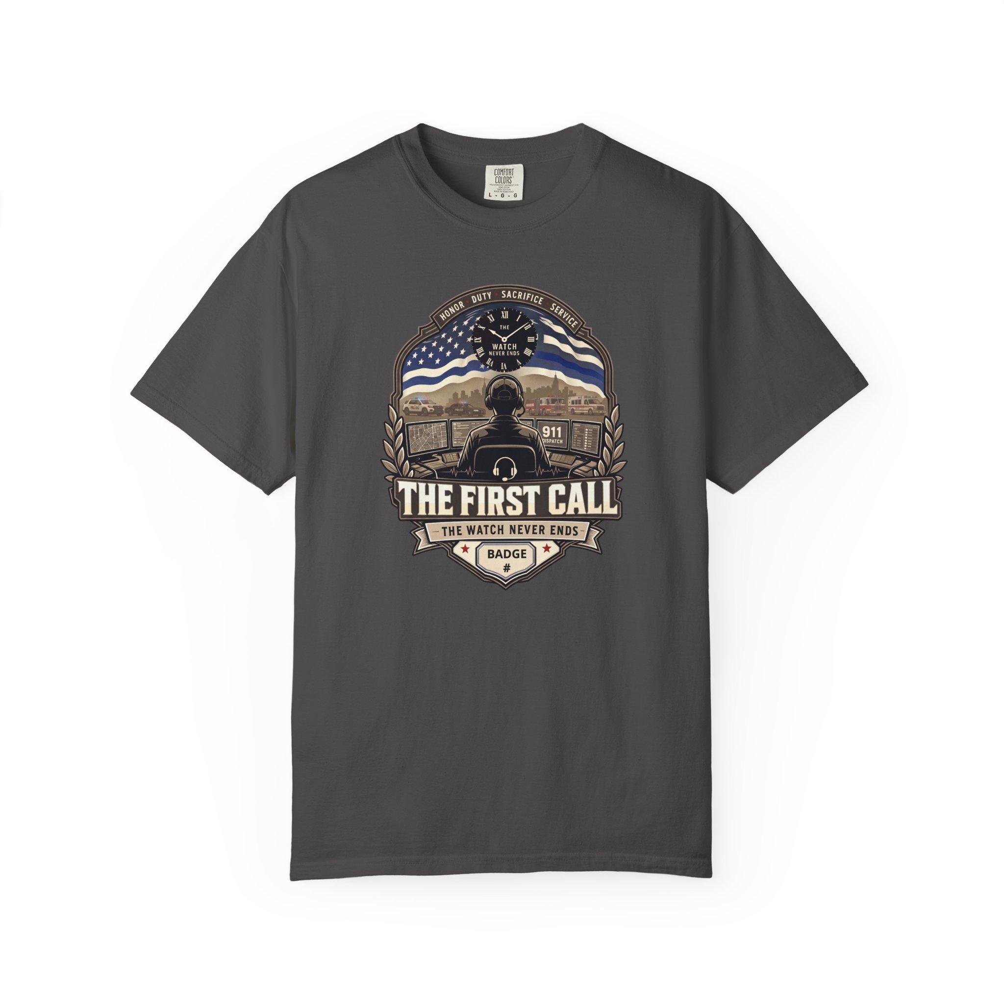 The First Call Dispatcher Badge shirt | Thin Blue Line American Flag design 8 The First Call Dispatcher Badge shirt | Thin Blue Line American Flag design - Image 8