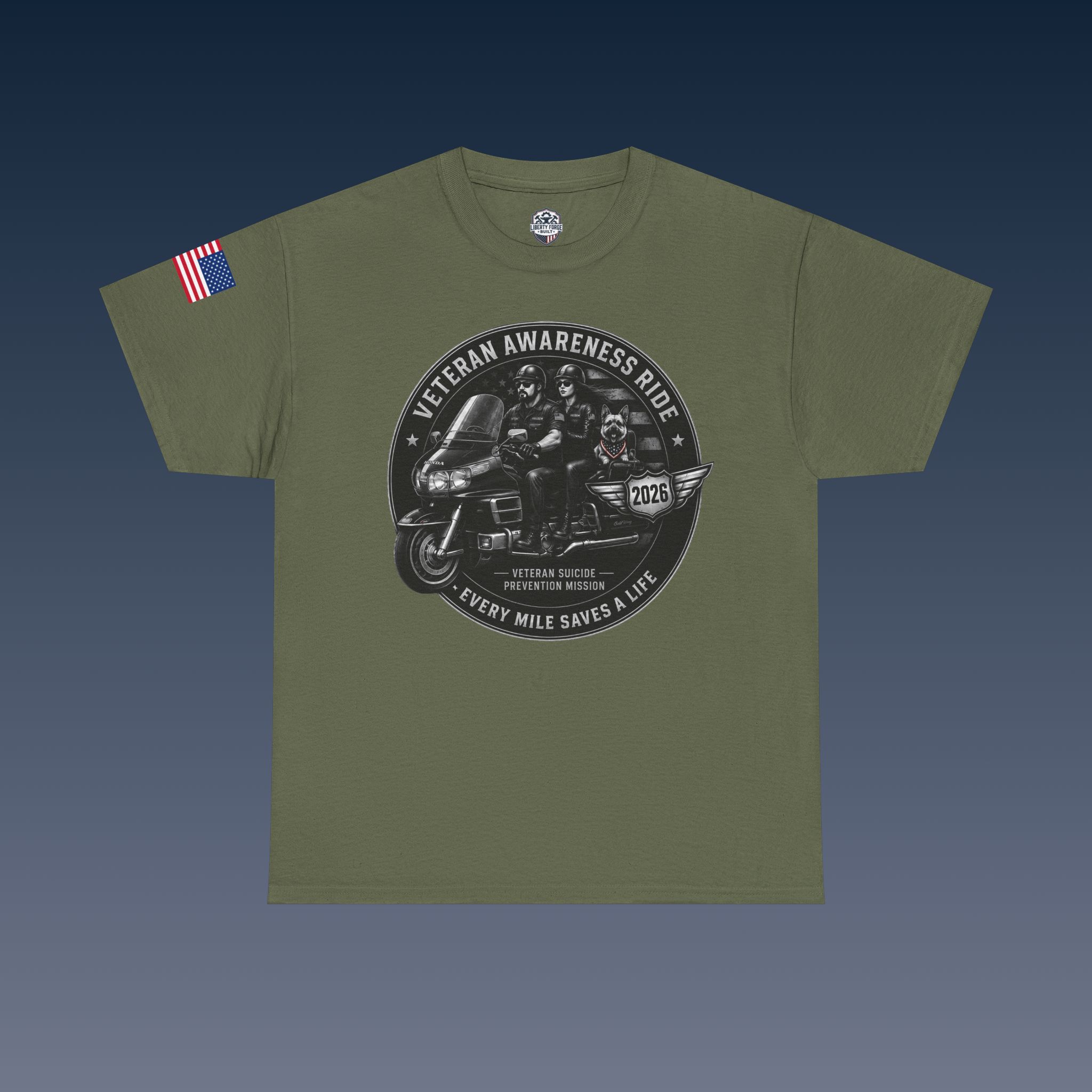 14456403923399263289_v2_2048_custom.jpeg Veteran Awareness Ride Short Sleeve Tee - Image 1