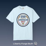 250 Years of American Grit patriotic badge T-shirt
