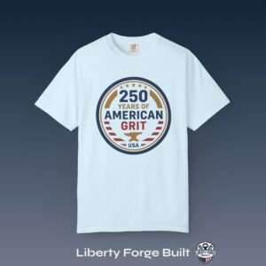 250 Years of American Grit patriotic badge T-shirt