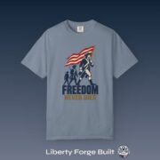 Freedom Never Dies Revolutionary marchers and American flag T-shirt