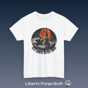 Old North Church steeple beneath an orange moon T-shirt