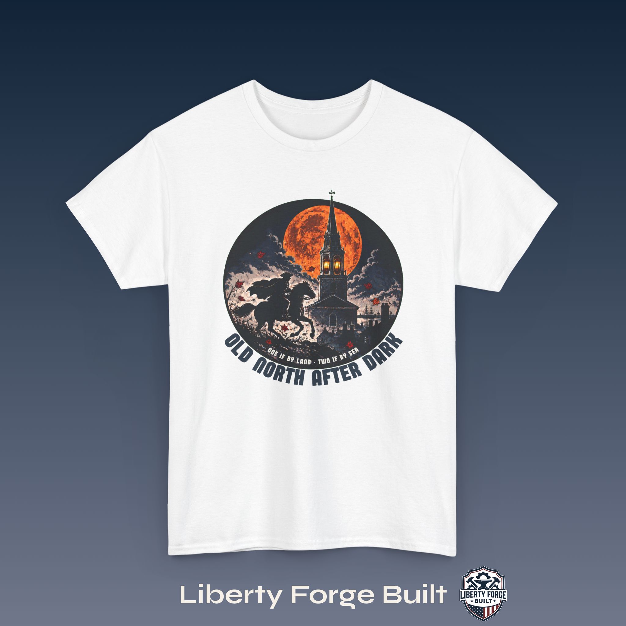 412926531005539853_v2_2048_custom.jpeg Old North Church steeple beneath an orange moon T-shirt