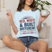 Red White and Built Different T-Shirt, USA 250 Years Patriotic Tee, Comfort Colors